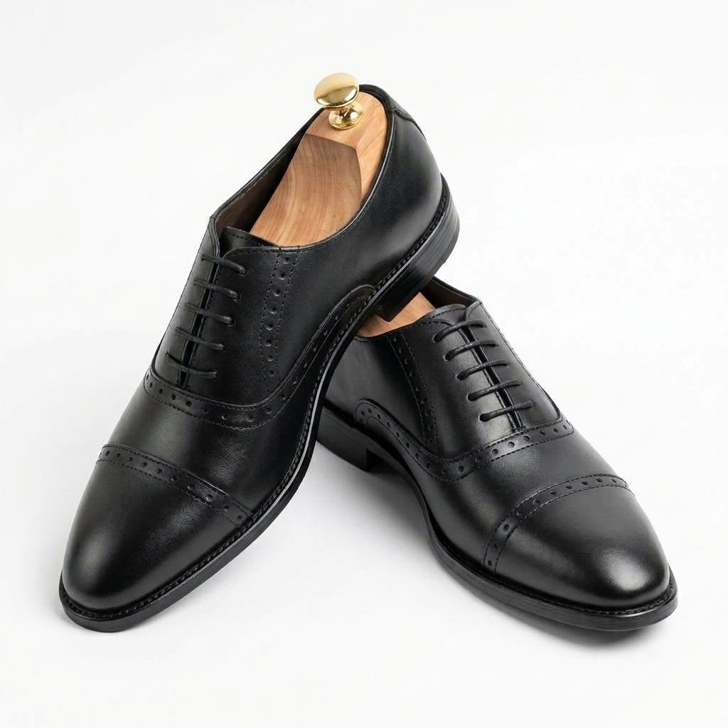 Walkist Leather Quarter Brogue Oxford Shoes - Black