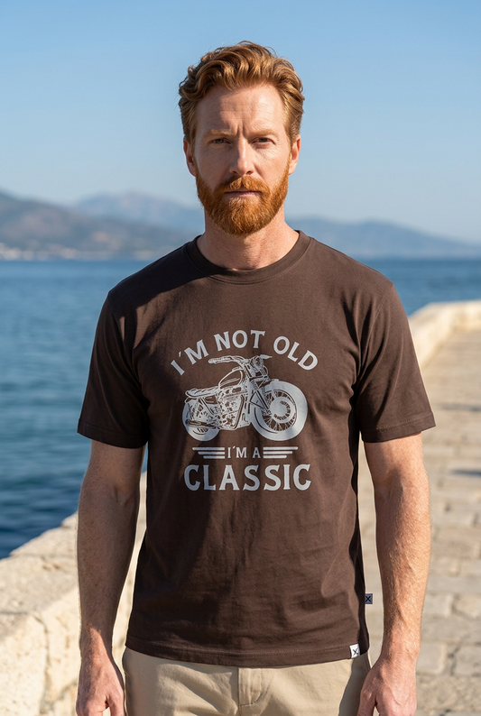 Classic Bike Cotton Graphic Drop Shoulder T-Shirt - Dark Brown