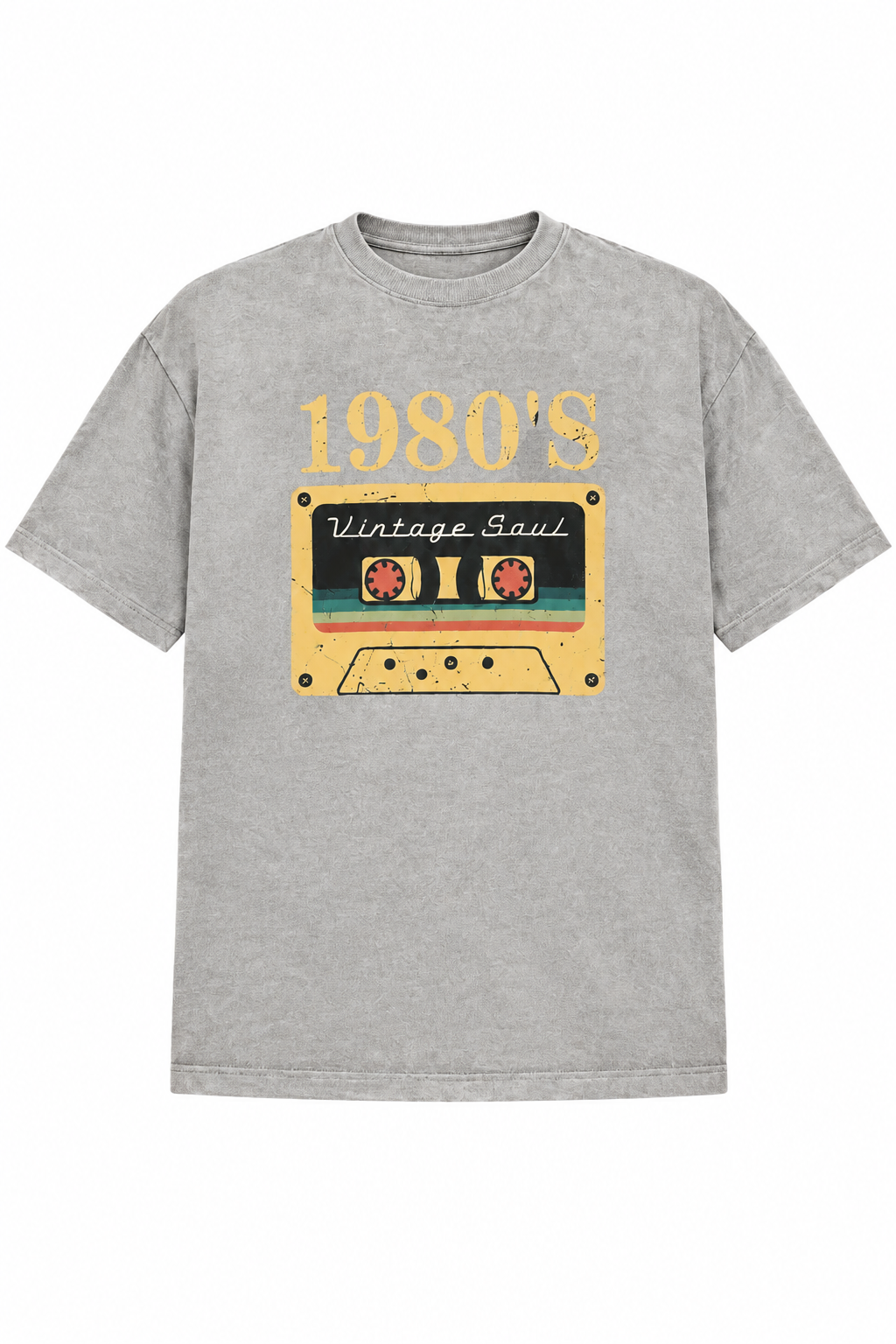 80s Classic Cotton Graphic Drop Shoulder T-Shirt - Light Grey