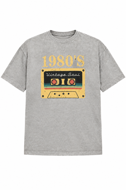 80s Classic Cotton Graphic Drop Shoulder T-Shirt - Light Grey