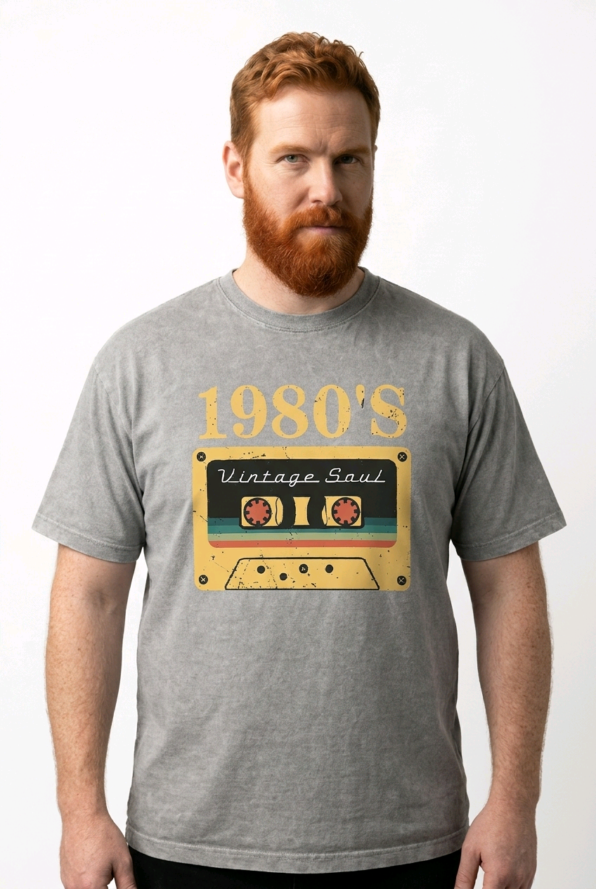 80s Classic Cotton Graphic Drop Shoulder T-Shirt - Light Grey