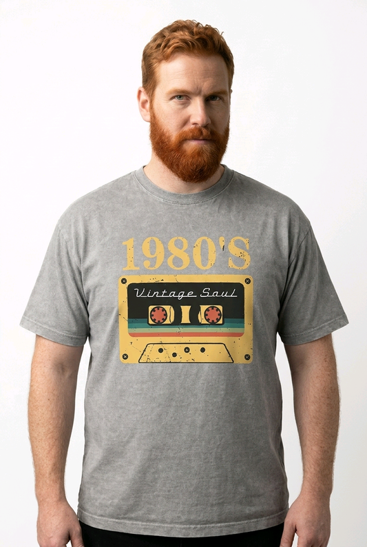 80s Classic Cotton Graphic Drop Shoulder T-Shirt - Light Grey