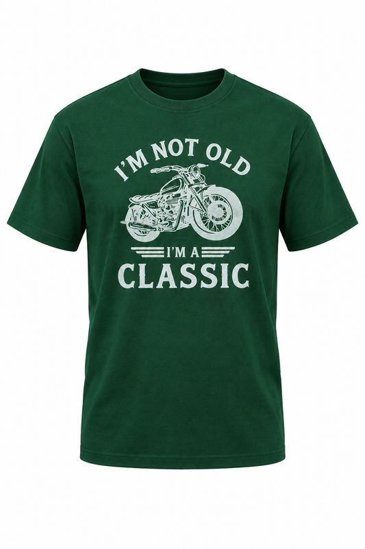 Classic Bike Cotton Graphic Drop Shoulder T-Shirt - Forest Green