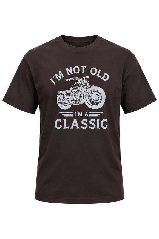 Classic Bike Cotton Graphic Drop Shoulder T-Shirt - Dark Brown