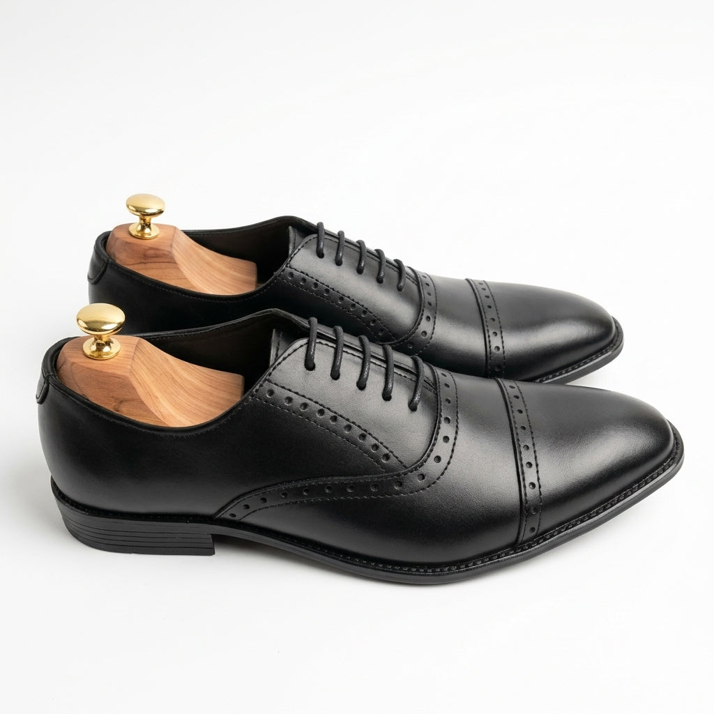 Walkist Leather Quarter Brogue Oxford Shoes - Black