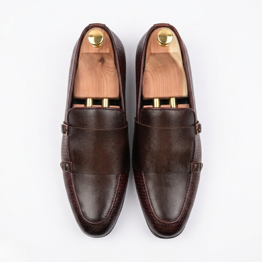 Walkist Leather Double Monk Loafers - Dark Brown